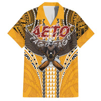 American Samoa Pago Pago Aeto Family Matching Off Shoulder Maxi Dress and Hawaiian Shirt Bald Eagle with Polynesian Art Tattoos LT03 Dad's Shirt - Short Sleeve Yellow - Polynesian Pride