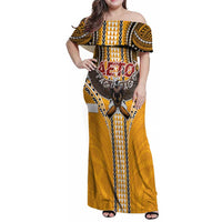 American Samoa Pago Pago Aeto Family Matching Off Shoulder Maxi Dress and Hawaiian Shirt Bald Eagle with Polynesian Art Tattoos LT03 Mom's Dress Yellow - Polynesian Pride