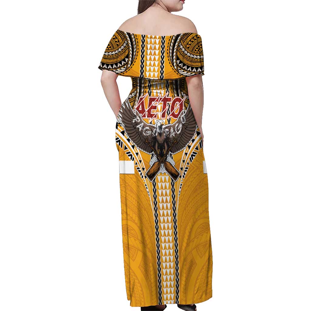 American Samoa Pago Pago Aeto Family Matching Off Shoulder Maxi Dress and Hawaiian Shirt Bald Eagle with Polynesian Art Tattoos LT03 - Polynesian Pride