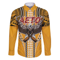American Samoa Pago Pago Aeto Family Matching Off Shoulder Short Dress and Hawaiian Shirt Bald Eagle with Polynesian Art Tattoos LT03 Dad's Shirt - Long Sleeve Yellow - Polynesian Pride