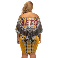 American Samoa Pago Pago Aeto Family Matching Off Shoulder Short Dress and Hawaiian Shirt Bald Eagle with Polynesian Art Tattoos LT03 - Polynesian Pride