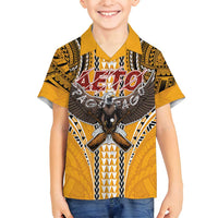 American Samoa Pago Pago Aeto Family Matching Off Shoulder Short Dress and Hawaiian Shirt Bald Eagle with Polynesian Art Tattoos LT03 Son's Shirt Yellow - Polynesian Pride