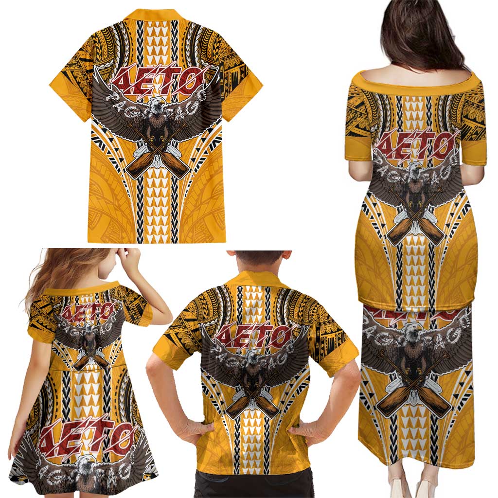Samoa Pago Pago Aeto Family Matching Puletasi and Hawaiian Shirt Bald Eagle with Polynesian Art Tattoos - Polynesian Pride