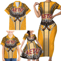 American Samoa Pago Pago Aeto Family Matching Short Sleeve Bodycon Dress and Hawaiian Shirt Bald Eagle with Polynesian Art Tattoos LT03 - Polynesian Pride