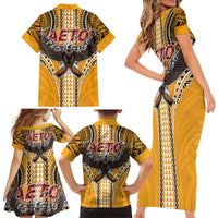 American Samoa Pago Pago Aeto Family Matching Short Sleeve Bodycon Dress and Hawaiian Shirt Bald Eagle with Polynesian Art Tattoos LT03 - Polynesian Pride