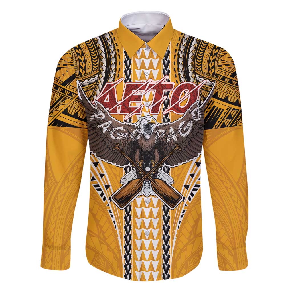 American Samoa Pago Pago Aeto Family Matching Short Sleeve Bodycon Dress and Hawaiian Shirt Bald Eagle with Polynesian Art Tattoos LT03 Dad's Shirt - Long Sleeve Yellow - Polynesian Pride