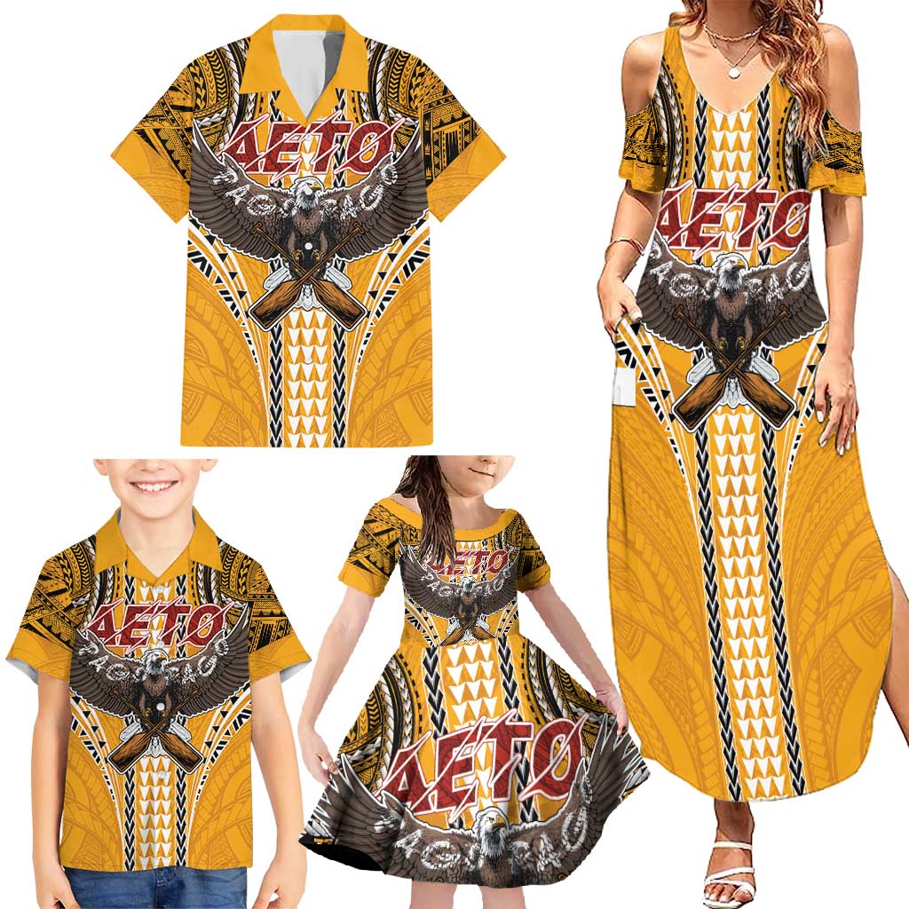 American Samoa Pago Pago Aeto Family Matching Summer Maxi Dress and Hawaiian Shirt Bald Eagle with Polynesian Art Tattoos LT03 - Polynesian Pride