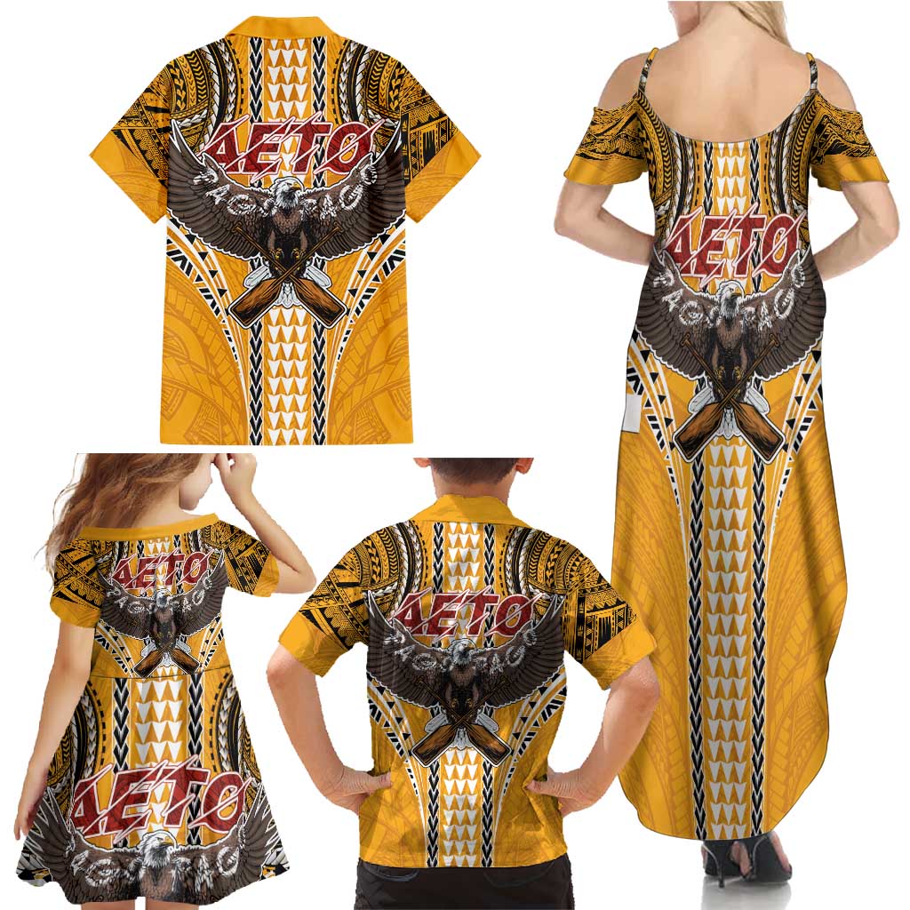 American Samoa Pago Pago Aeto Family Matching Summer Maxi Dress and Hawaiian Shirt Bald Eagle with Polynesian Art Tattoos LT03 - Polynesian Pride