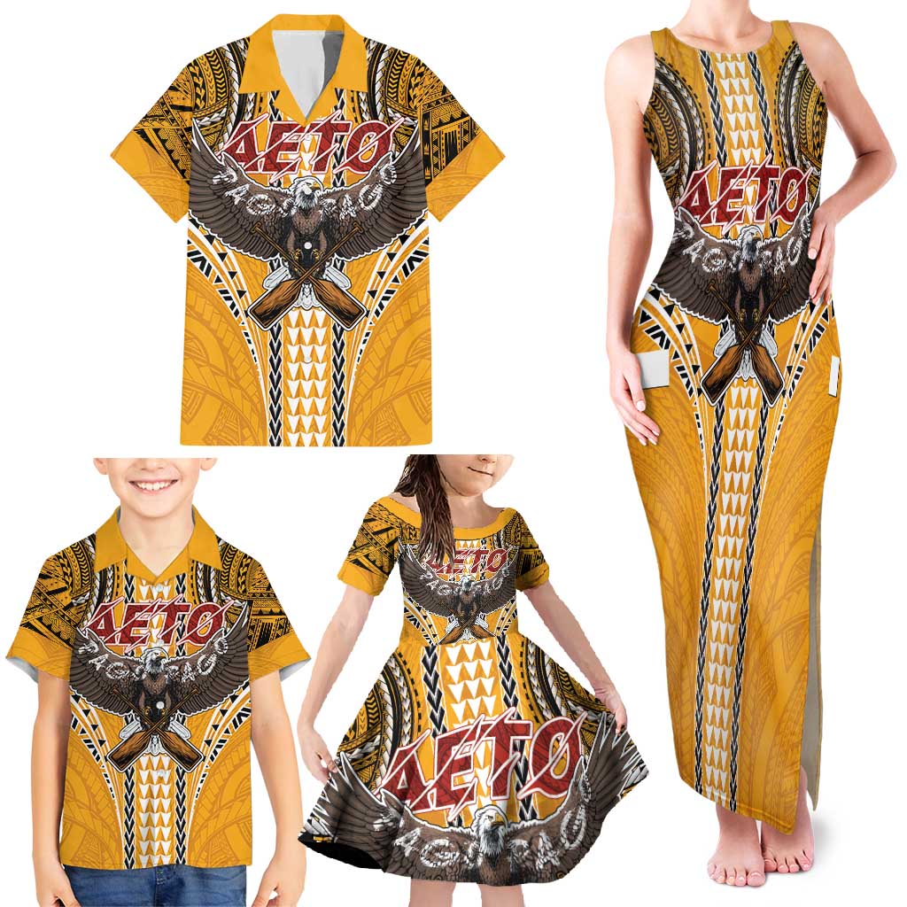 American Samoa Pago Pago Aeto Family Matching Tank Maxi Dress and Hawaiian Shirt Bald Eagle with Polynesian Art Tattoos LT03 - Polynesian Pride