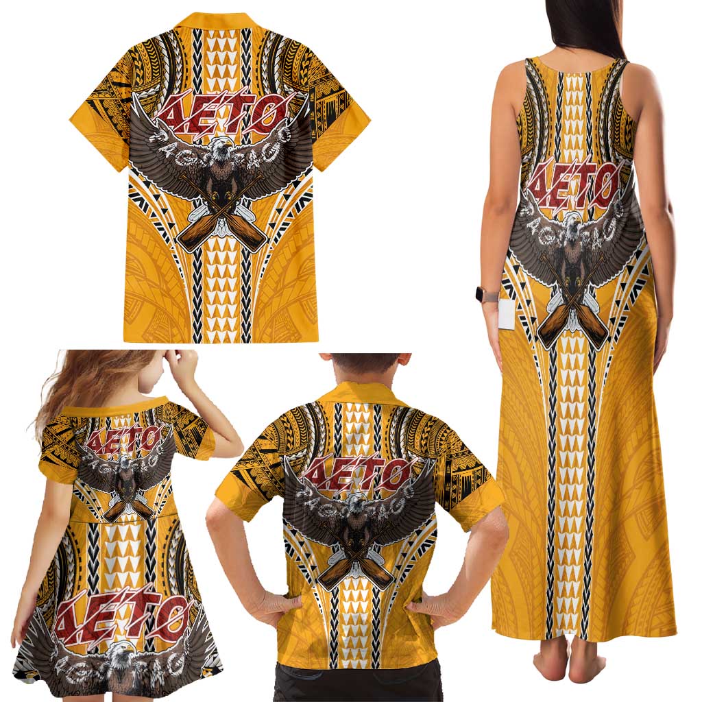American Samoa Pago Pago Aeto Family Matching Tank Maxi Dress and Hawaiian Shirt Bald Eagle with Polynesian Art Tattoos LT03 - Polynesian Pride