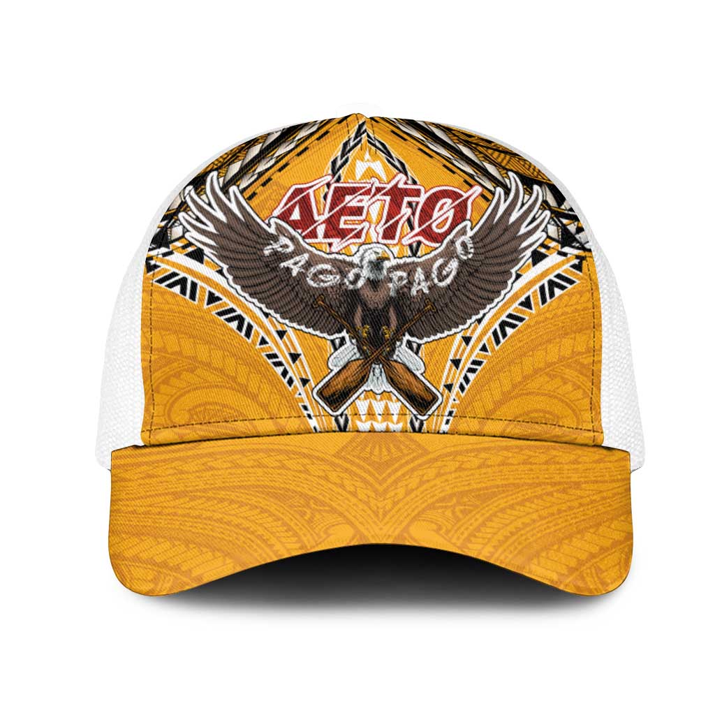 American Samoa Pago Pago Aeto Mesh Trucker Cap Bald Eagle with Polynesian Art Tattoos - Polynesian Pride