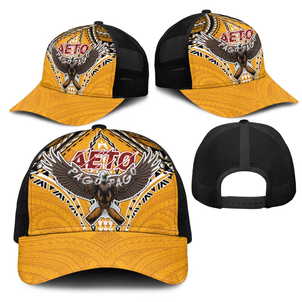 American Samoa Pago Pago Aeto Mesh Trucker Cap Bald Eagle with Polynesian Art Tattoos - Polynesian Pride