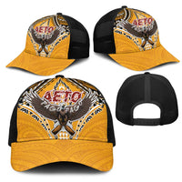 American Samoa Pago Pago Aeto Mesh Trucker Cap Bald Eagle with Polynesian Art Tattoos - Polynesian Pride