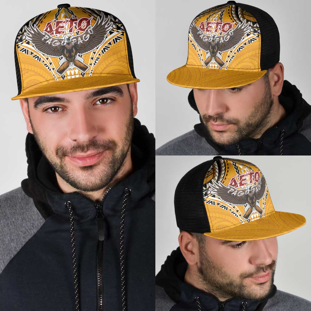 American Samoa Pago Pago Aeto Mesh Trucker Cap Bald Eagle with Polynesian Art Tattoos - Polynesian Pride