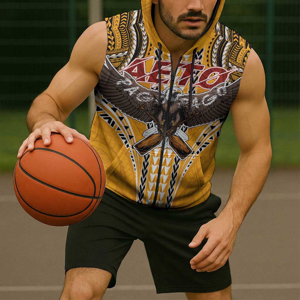 American Samoa Pago Pago Aeto Sleeveless Zip Hoodie Bald Eagle with Polynesian Art Tattoos LT03