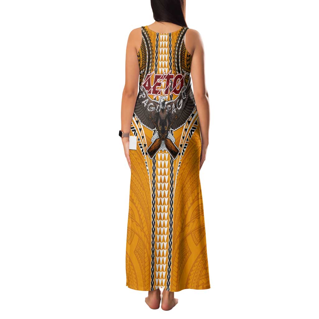 Samoa Pago Pago Aeto Tank Maxi Dress Bald Eagle with Polynesian Art Tattoos - Polynesian Pride