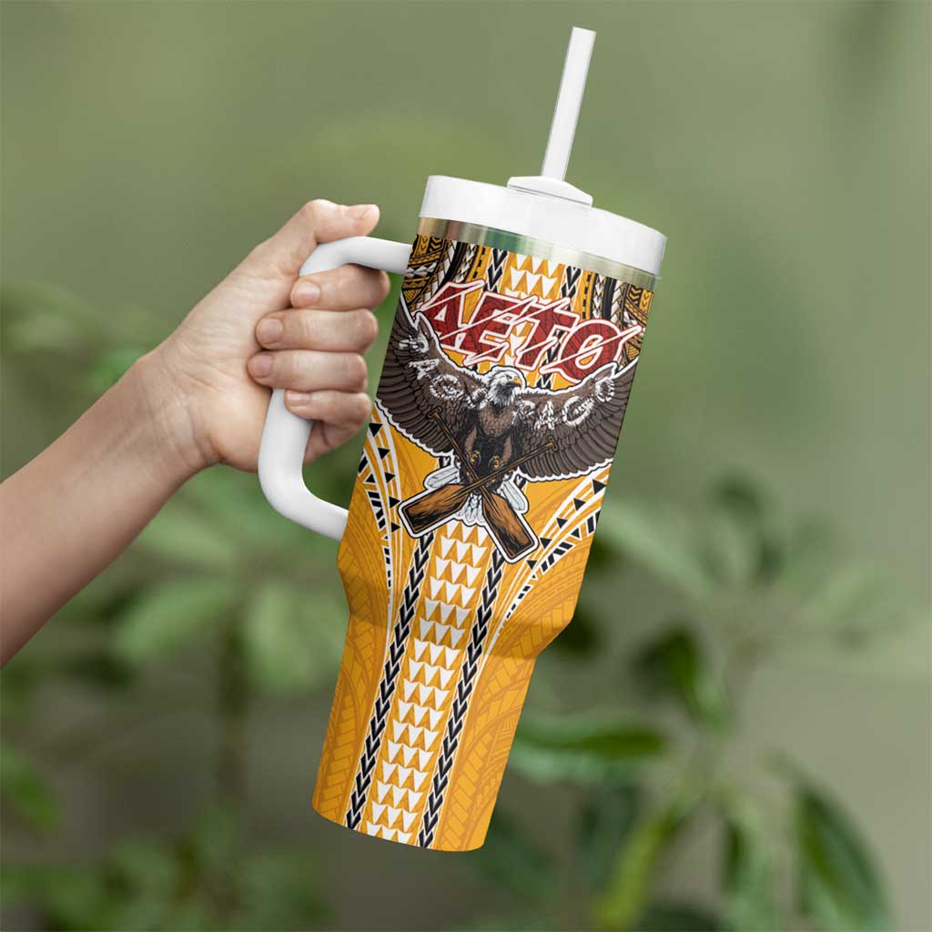 Samoa Pago Pago Aeto Tumbler With Handle Bald Eagle with Polynesian Art Tattoos - Polynesian Pride