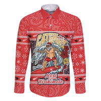 New Zealand Christmas Family Matching Short Sleeve Bodycon Dress and Hawaiian Shirt Santa Catch The Wave Maori Pattern Retro Style LT03 Dad's Shirt - Long Sleeve Red - Polynesian Pride