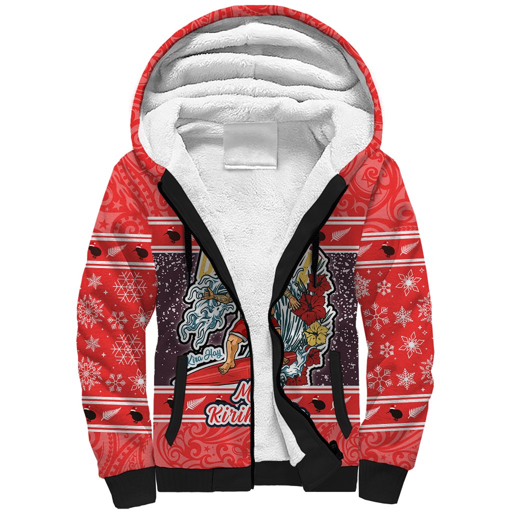 new-zealand-christmas-sherpa-hoodie-santa-catch-the-wave-maori-pattern-retro-style