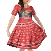 Custom New Zealand Christmas Family Matching Long Sleeve Bodycon Dress and Hawaiian Shirt Santa Catch The Wave Maori Pattern Retro Style LT03 Daughter's Dress Red - Polynesian Pride