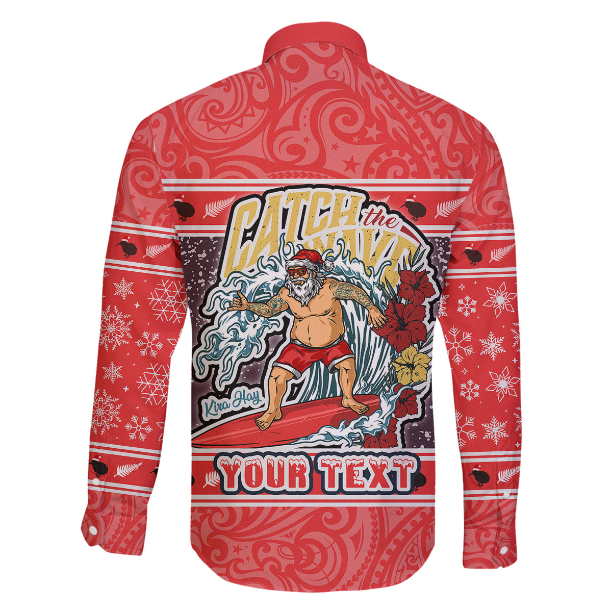 Custom New Zealand Christmas Family Matching Mermaid Dress and Hawaiian Shirt Santa Catch The Wave Maori Pattern Retro Style LT03 - Polynesian Pride