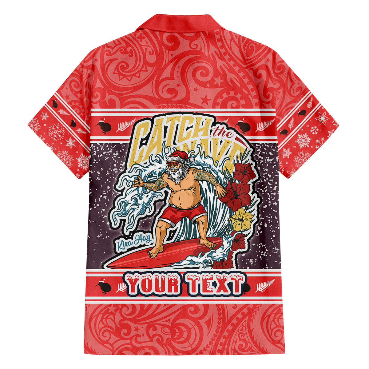 Custom New Zealand Christmas Family Matching Off Shoulder Long Sleeve Dress and Hawaiian Shirt Santa Catch The Wave Maori Pattern Retro Style LT03 - Polynesian Pride