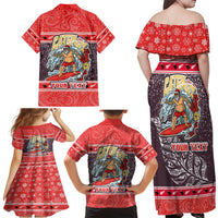 Custom New Zealand Christmas Family Matching Off Shoulder Maxi Dress and Hawaiian Shirt Santa Catch The Wave Maori Pattern Retro Style LT03 - Polynesian Pride