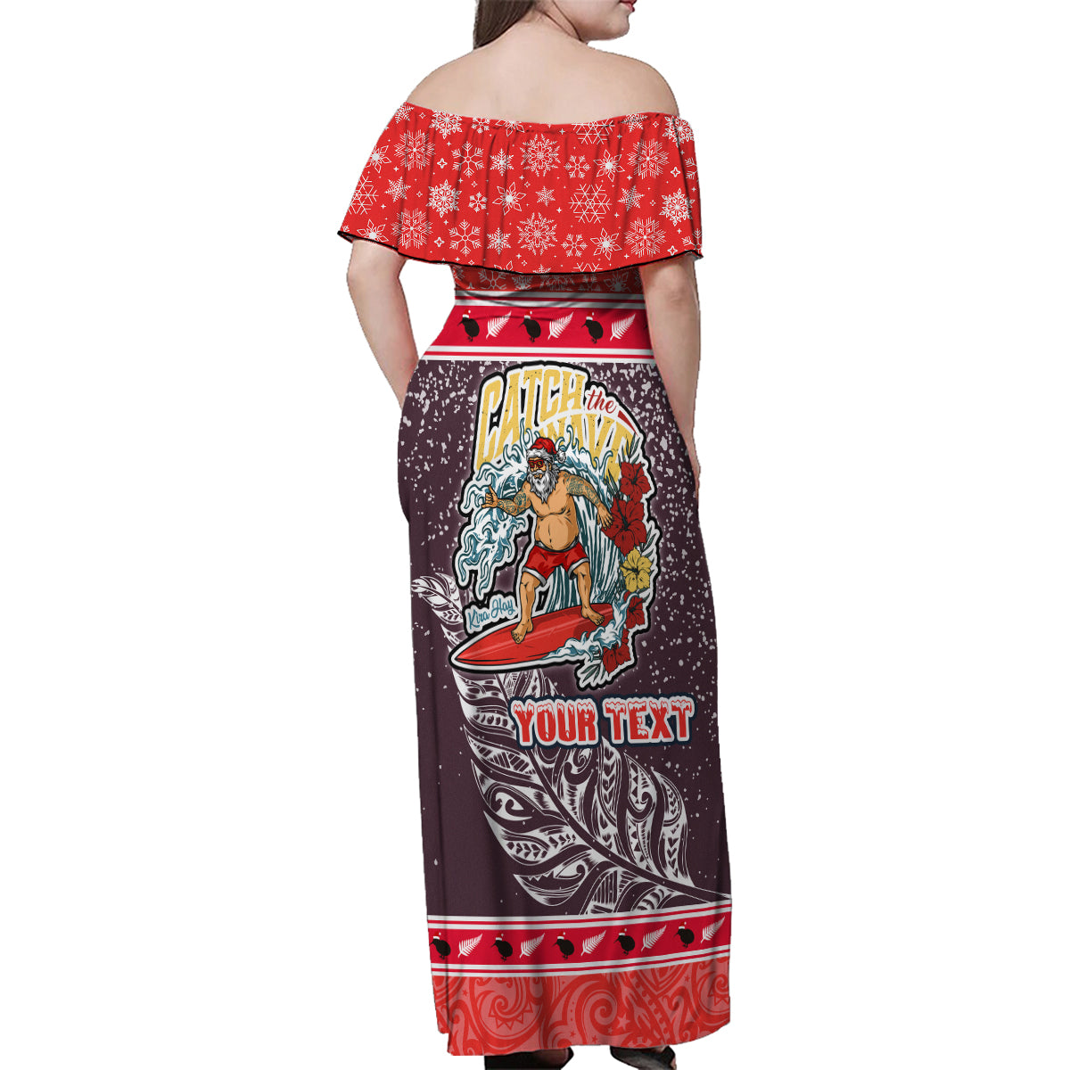 Custom New Zealand Christmas Family Matching Off Shoulder Maxi Dress and Hawaiian Shirt Santa Catch The Wave Maori Pattern Retro Style LT03 - Polynesian Pride