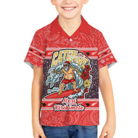 Custom New Zealand Christmas Family Matching Summer Maxi Dress and Hawaiian Shirt Santa Catch The Wave Maori Pattern Retro Style LT03 Son's Shirt Red - Polynesian Pride