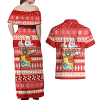 Tonga Christmas Couples Matching Off Shoulder Maxi Dress and Hawaiian Shirt The Santa Coat of Arms with Ngatu and Snow Pattern LT03 - Polynesian Pride