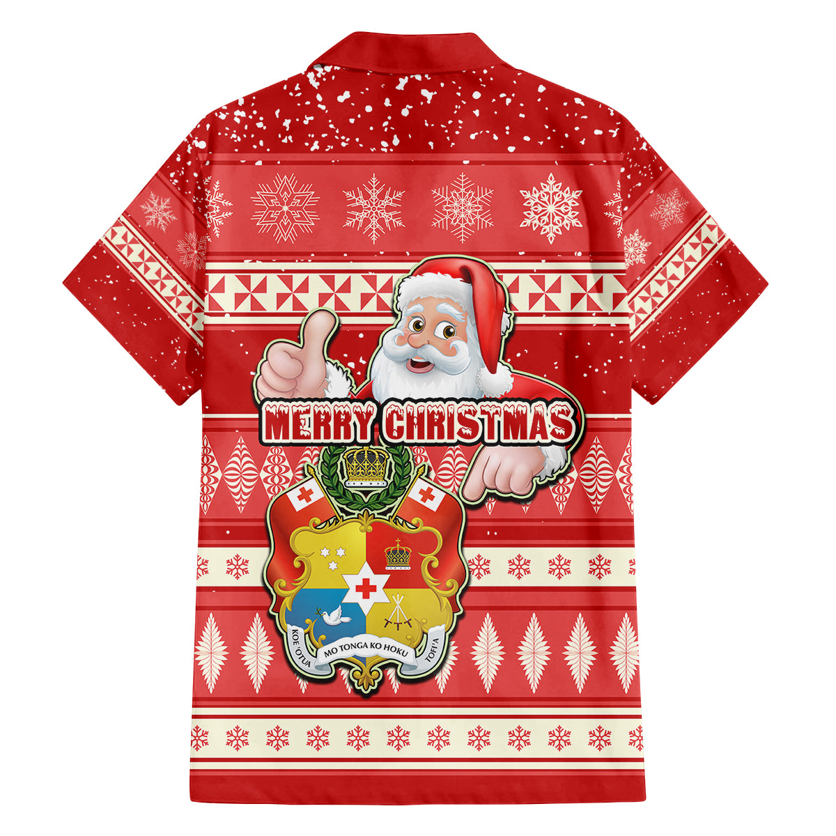 Tonga Christmas Family Matching Off Shoulder Long Sleeve Dress and Hawaiian Shirt The Santa Coat of Arms with Ngatu and Snow Pattern LT03 - Polynesian Pride