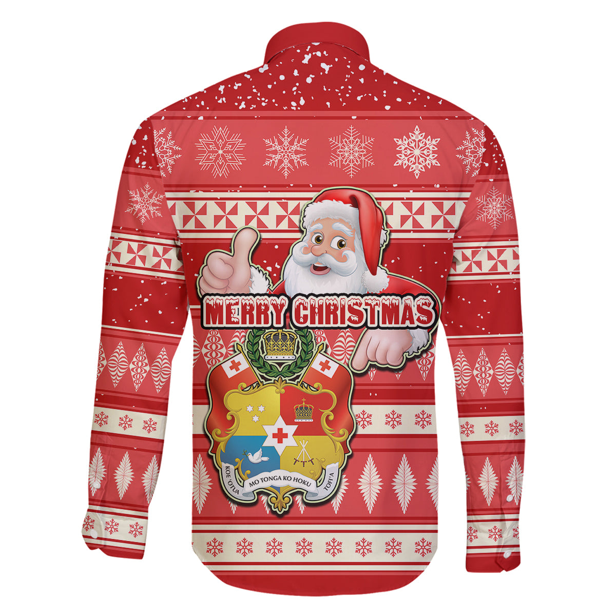 Tonga Christmas Family Matching Off Shoulder Maxi Dress and Hawaiian Shirt The Santa Coat of Arms with Ngatu and Snow Pattern LT03 - Polynesian Pride
