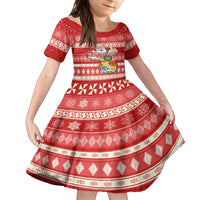 Tonga Christmas Kid Short Sleeve Dress The Santa Coat of Arms with Ngatu and Snow Pattern LT03 KID Red - Polynesian Pride