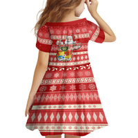 Tonga Christmas Kid Short Sleeve Dress The Santa Coat of Arms with Ngatu and Snow Pattern LT03 - Polynesian Pride