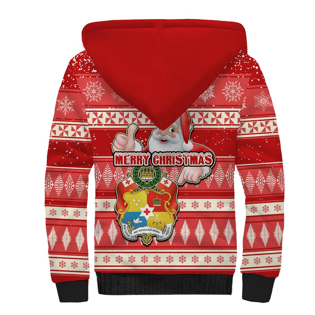 Tonga Christmas Sherpa Hoodie The Santa Coat of Arms with Ngatu and Snow Pattern LT03 - Polynesian Pride