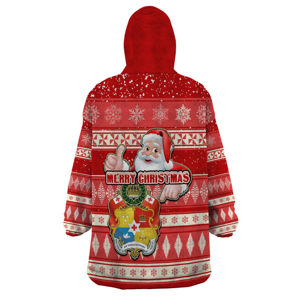 Tonga Christmas Wearable Blanket Hoodie The Santa Coat of Arms with Ngatu and Snow Pattern LT03 - Polynesian Pride