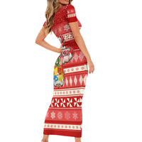 Custom Tonga Christmas Short Sleeve Bodycon Dress The Santa Coat of Arms with Ngatu and Snow Pattern LT03 - Polynesian Pride