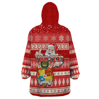 Custom Tonga Christmas Wearable Blanket Hoodie The Santa Coat of Arms with Ngatu and Snow Pattern LT03 - Polynesian Pride