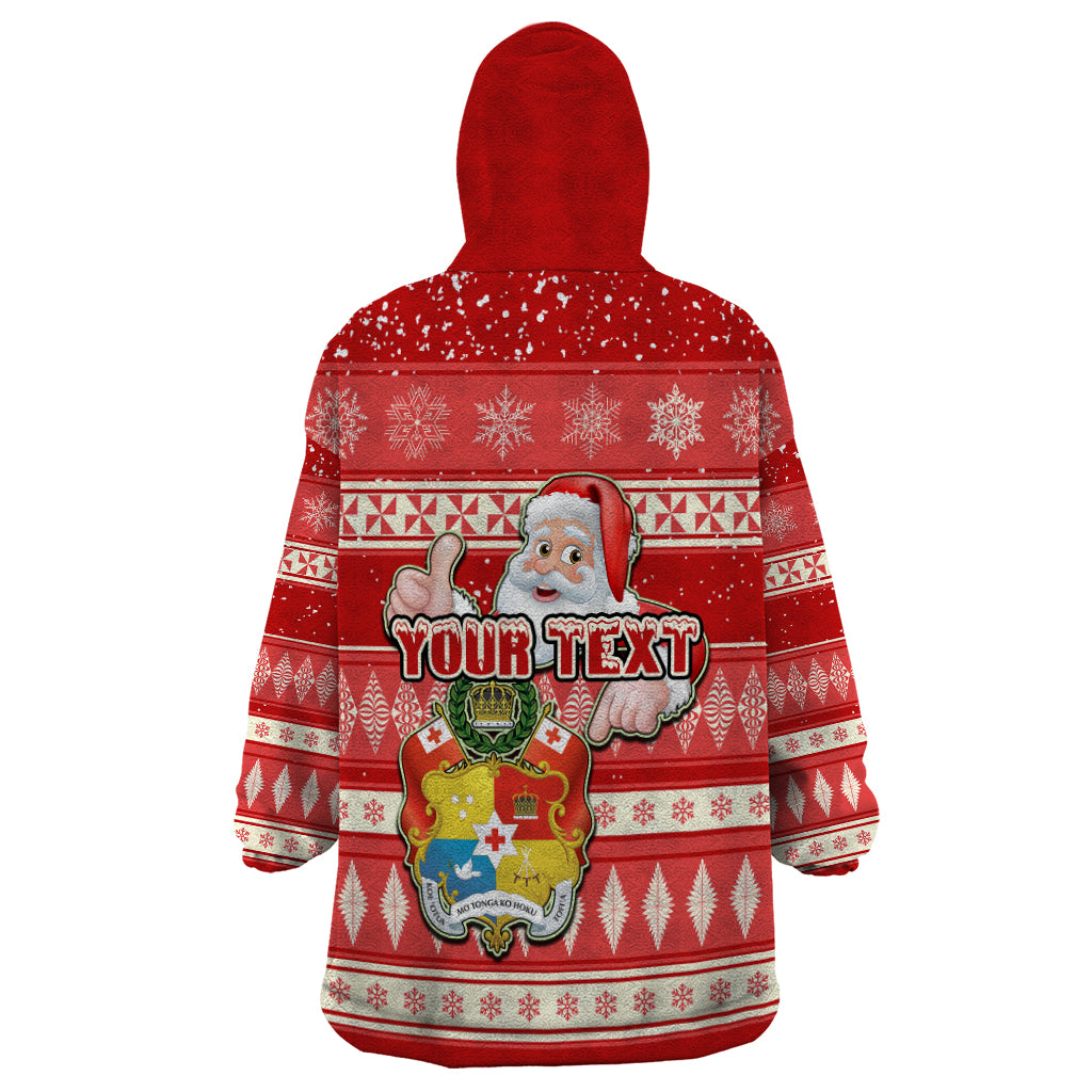 Custom Tonga Christmas Wearable Blanket Hoodie The Santa Coat of Arms with Ngatu and Snow Pattern LT03 - Polynesian Pride