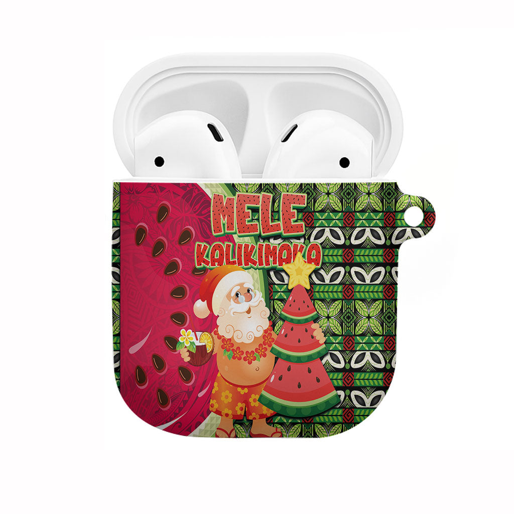 Hawaii Watermelon Mele Kalikimaka AirPods Case Tribal Pacific Pattern with Tropical Funny Santa Claus LT03 Multicolor - Polynesian Pride