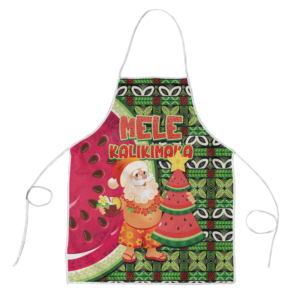 Hawaii Watermelon Mele Kalikimaka Apron Tribal Pacific Pattern with Tropical Funny Santa Claus LT03 Multicolor - Polynesian Pride