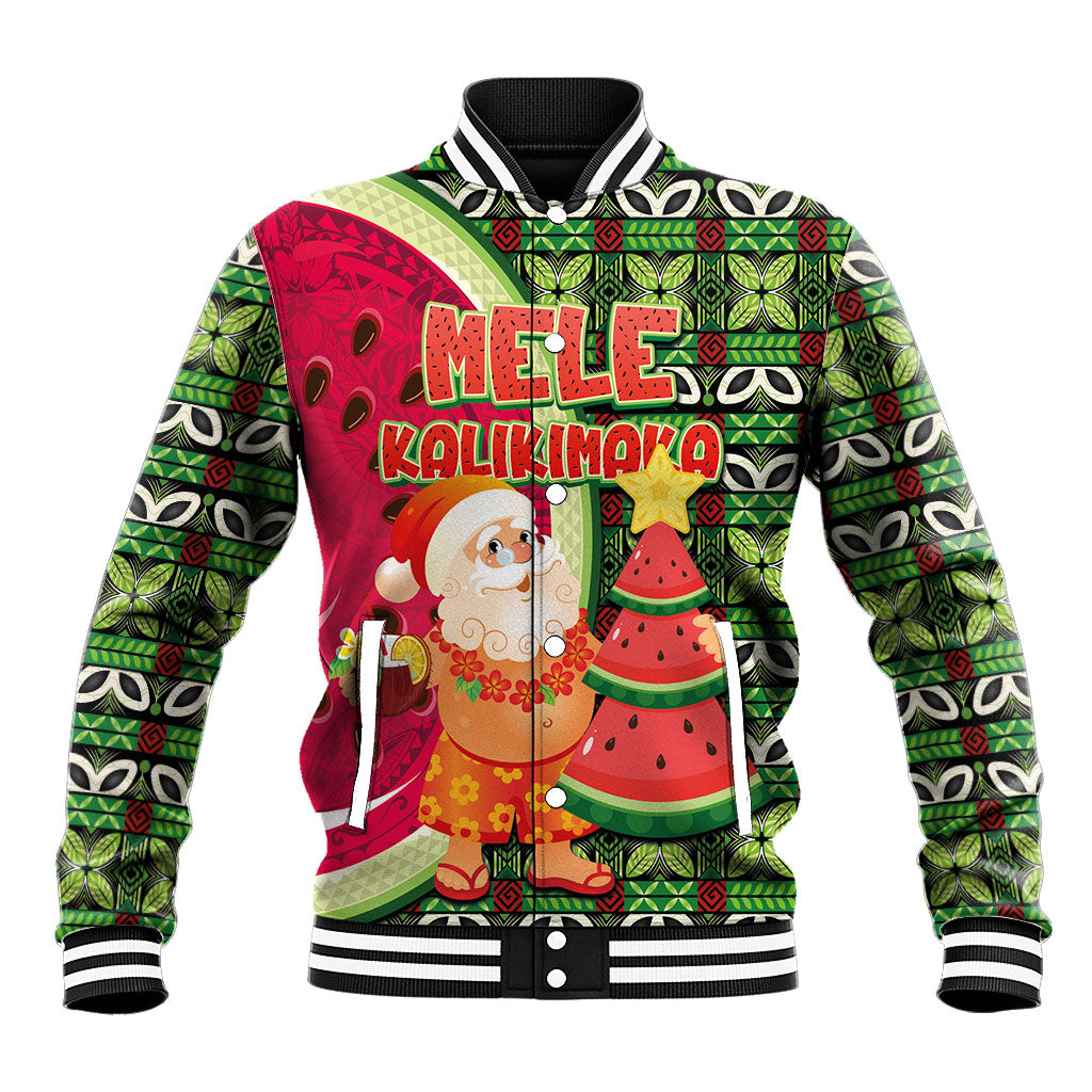 Hawaii Watermelon Mele Kalikimaka Baseball Jacket Tribal Pacific Pattern with Tropical Funny Santa Claus LT03 Unisex Multicolor - Polynesian Pride