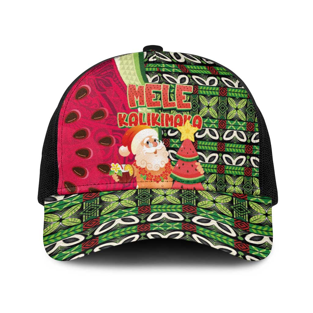 Hawaii Watermelon Mele Kalikimaka Baseball Net Cap Tribal Pacific Pattern with Tropical Funny Santa Claus