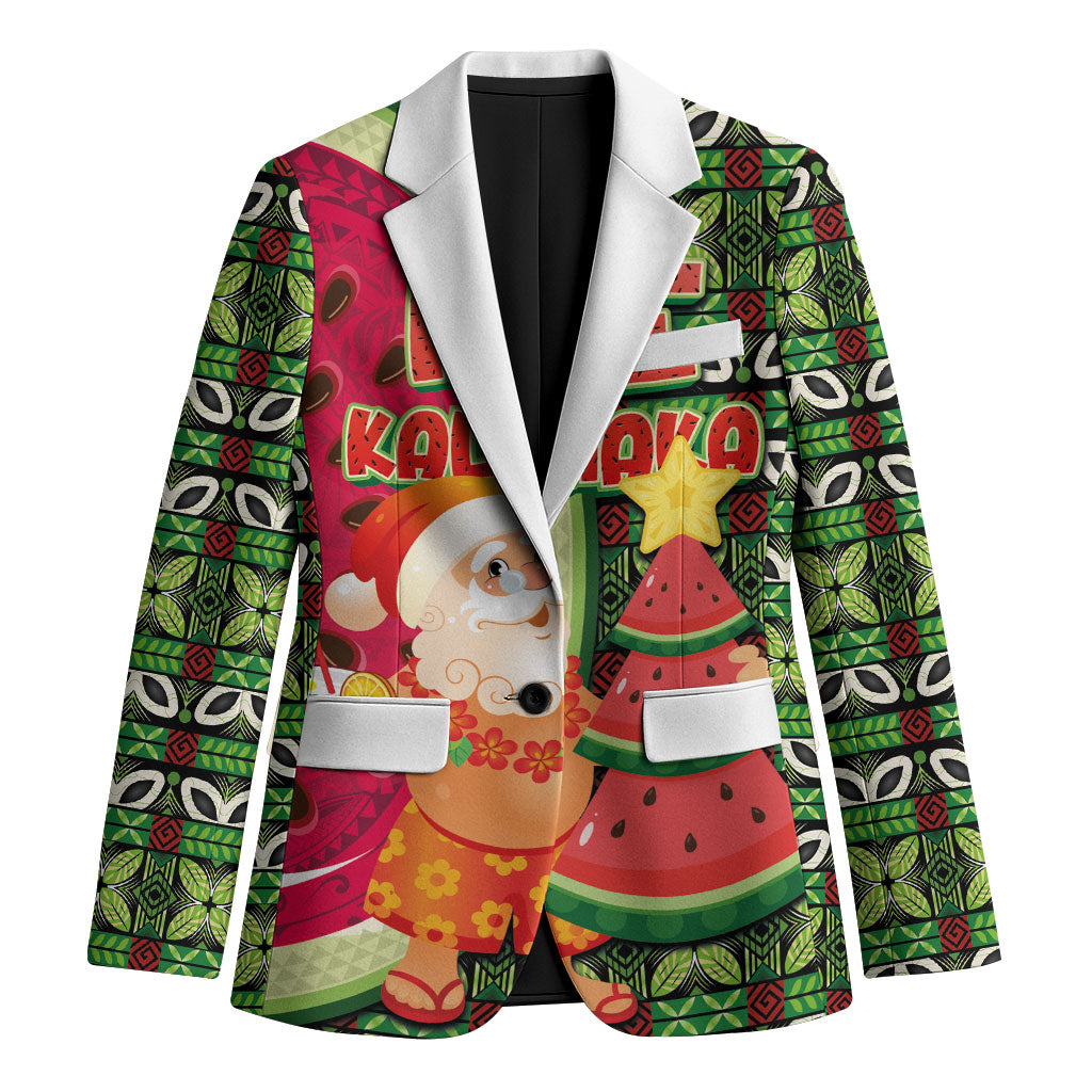 Hawaii Watermelon Mele Kalikimaka Blazer Tribal Pacific Pattern with Tropical Funny Santa Claus