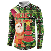 Hawaii Watermelon Mele Kalikimaka Button Sweatshirt Tribal Pacific Pattern with Tropical Funny Santa Claus LT03 - Polynesian Pride