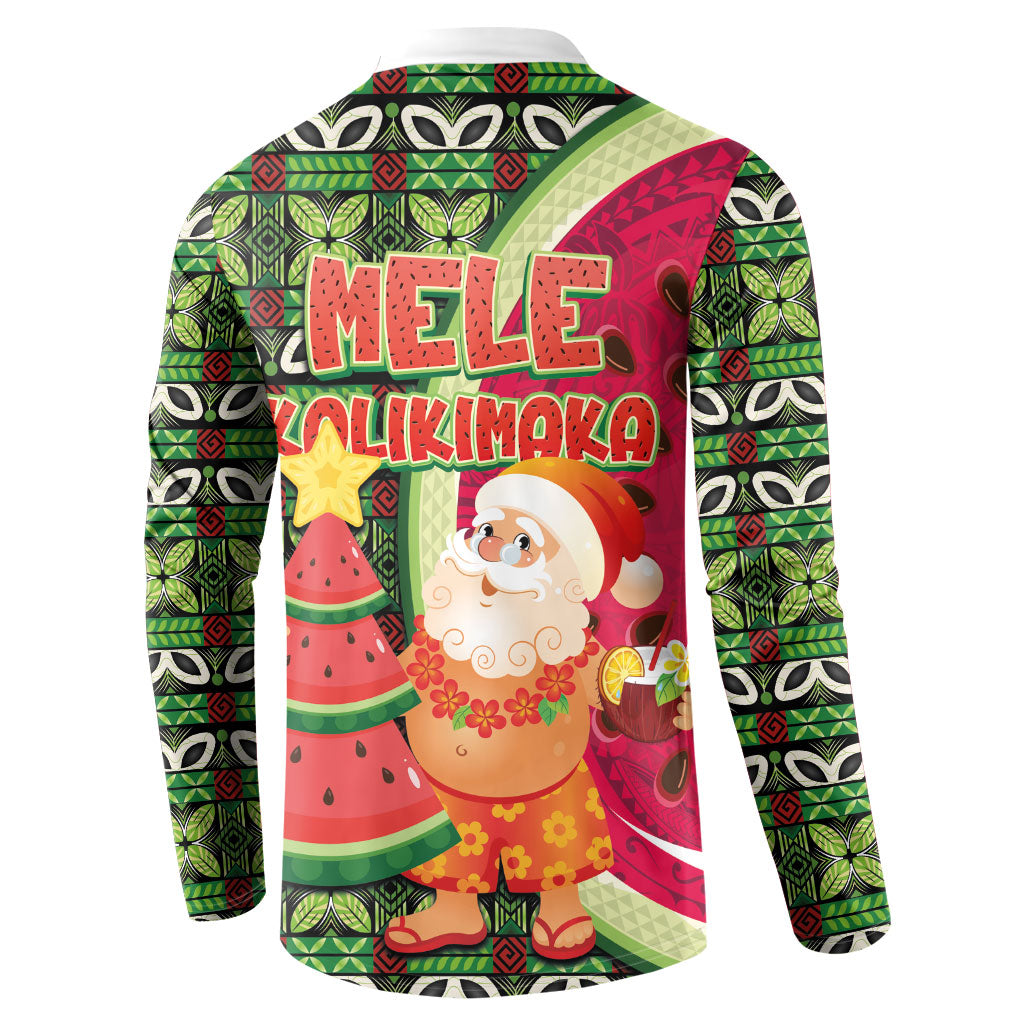 Hawaii Watermelon Mele Kalikimaka Button Sweatshirt Tribal Pacific Pattern with Tropical Funny Santa Claus LT03 - Polynesian Pride