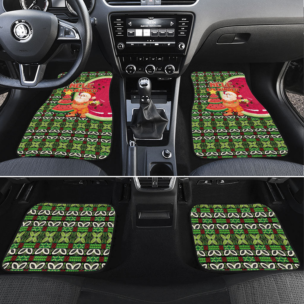 Hawaii Watermelon Mele Kalikimaka Car Mats Tribal Pacific Pattern with Tropical Funny Santa Claus