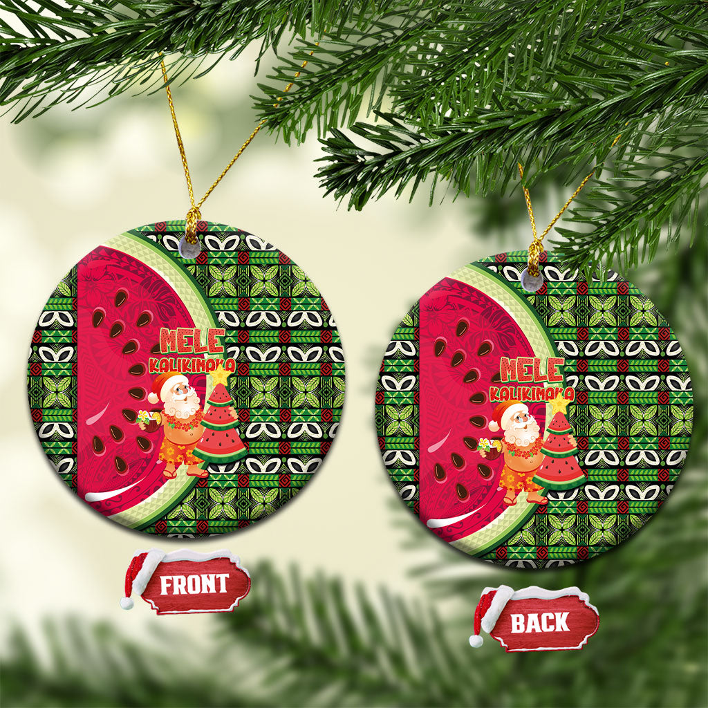 Hawaii Watermelon Mele Kalikimaka Ceramic Ornament Tribal Pacific Pattern with Tropical Funny Santa Claus