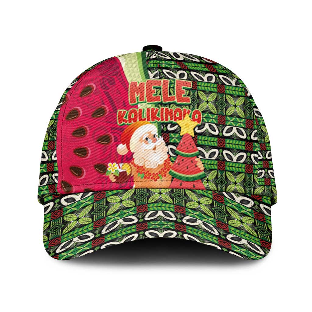 Hawaii Watermelon Mele Kalikimaka Classic Cap Tribal Pacific Pattern with Tropical Funny Santa Claus