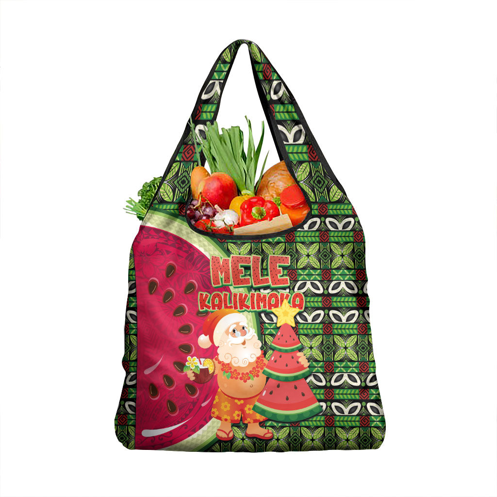 Hawaii Watermelon Mele Kalikimaka Grocery Bag Tribal Pacific Pattern with Tropical Funny Santa Claus LT03 1-pack One Size Multicolor - Polynesian Pride